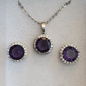 Amethyst and White Gold Tone Jewelry Set